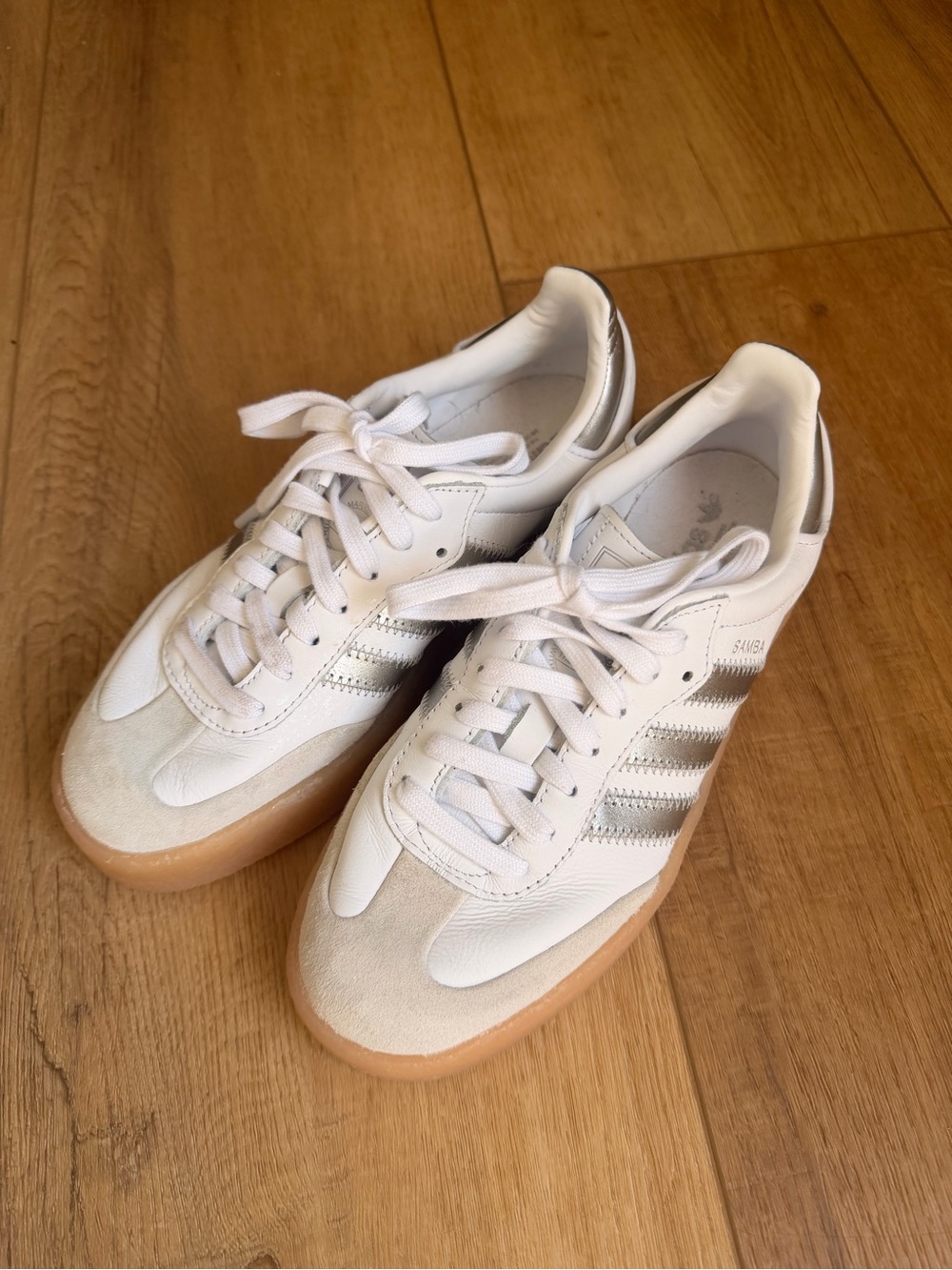 adidas Samba Platform Women's White Silver Sneakers with Gum Sole - Picture 4 of 5